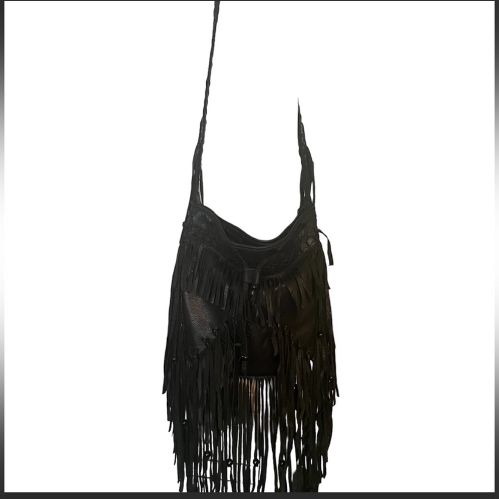 Kooba Janis Rare Black Leather Fringe Shoulder Bag Gem